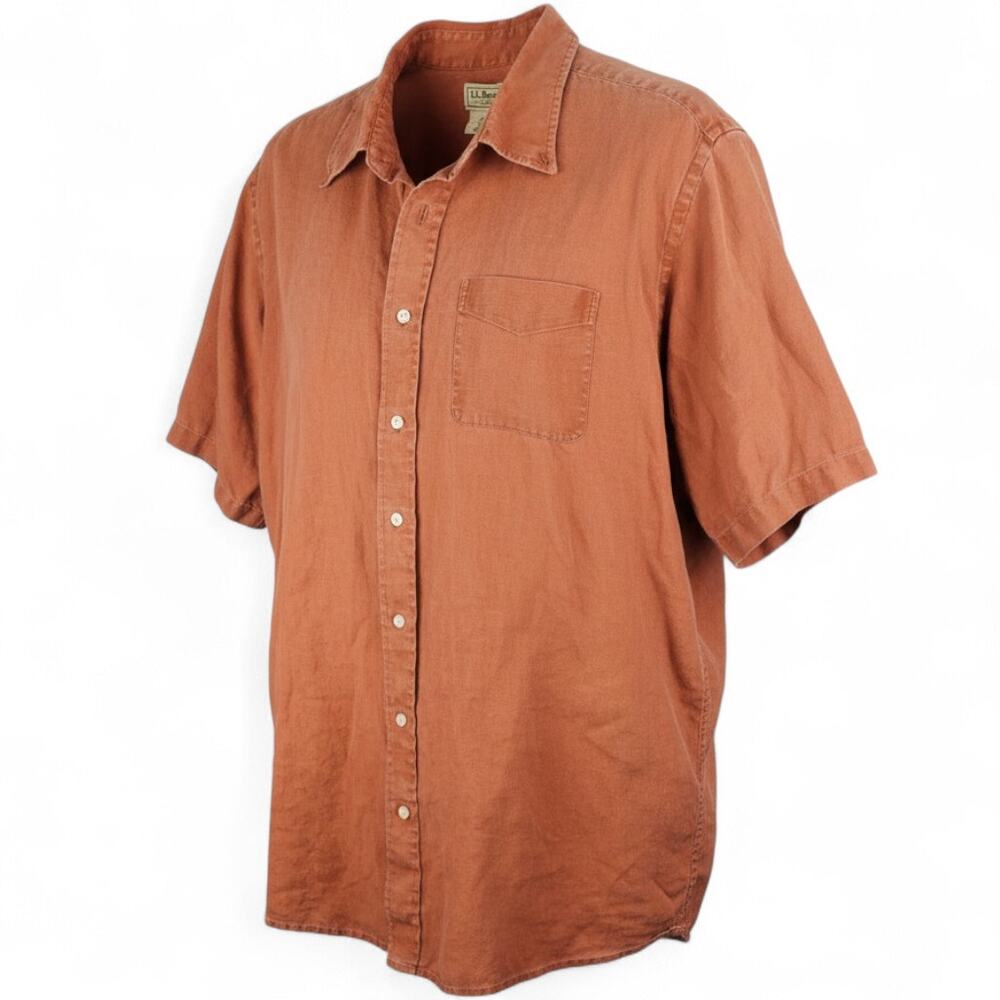LL BEAN 100% Linen Shirt Mens XXL Tall Short Sleeve Button Casual Summer Comfort
